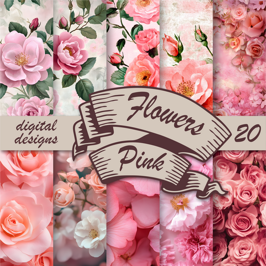 🌸Pack Digital de Flores Rosas para Imprimir | 20 Diseños + Hojas A4 para Recortar + 24 imagenes png