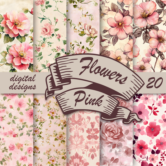 🌸Pack Digital de Flores Rosas para Imprimir | 20 Diseños + Hojas A4 para Recortar + 24 imagenes png