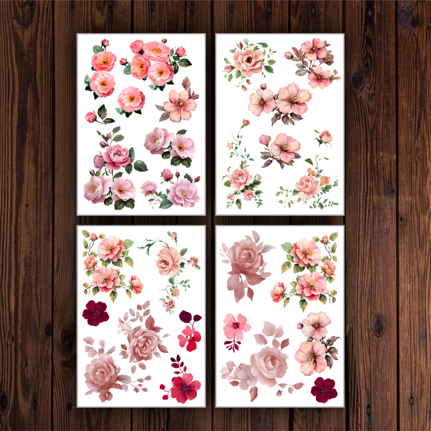 🌸Pack Digital de Flores Rosas para Imprimir | 20 Diseños + Hojas A4 para Recortar + 24 imagenes png