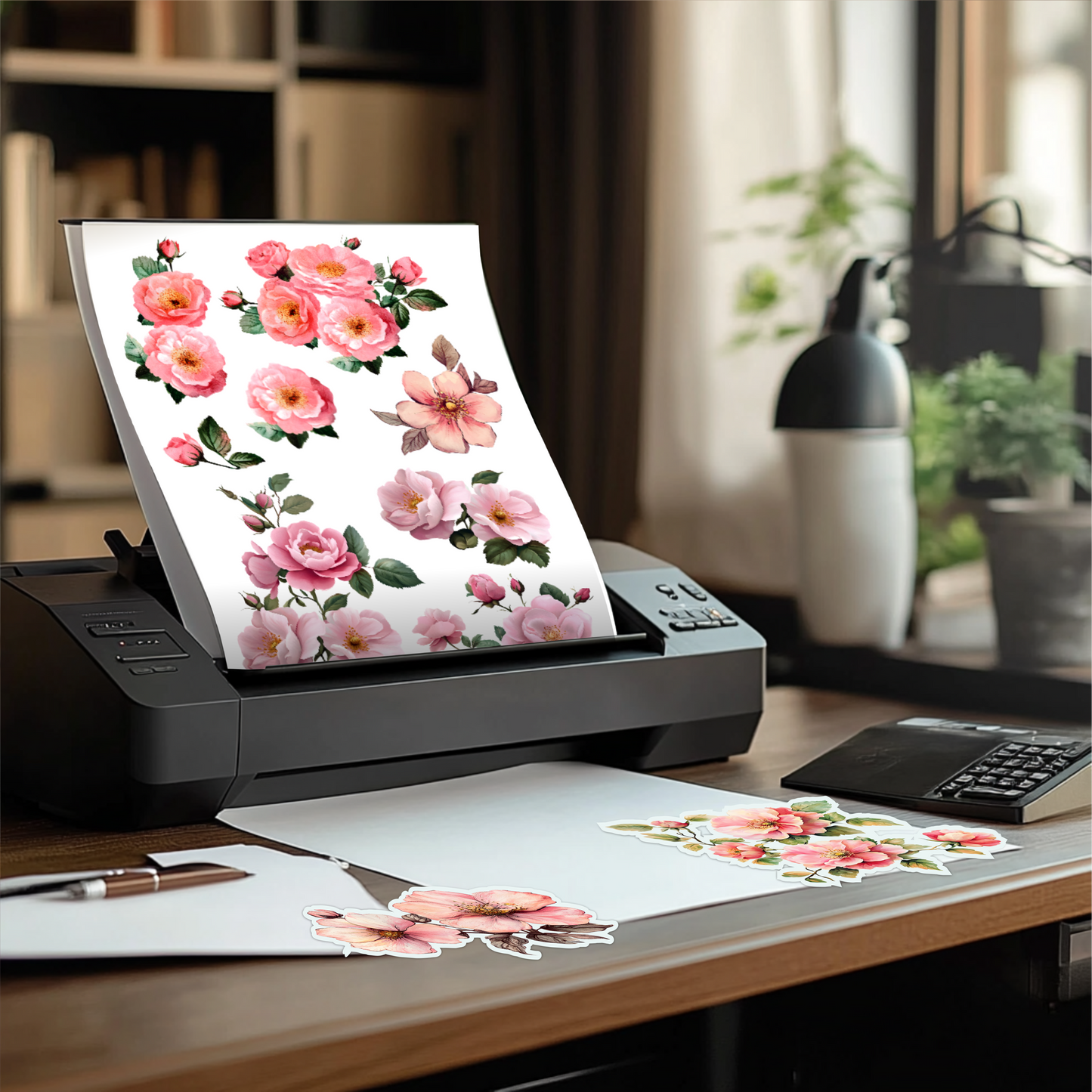 🌸Pack Digital de Flores Rosas para Imprimir | 20 Diseños + Hojas A4 para Recortar + 24 imagenes png