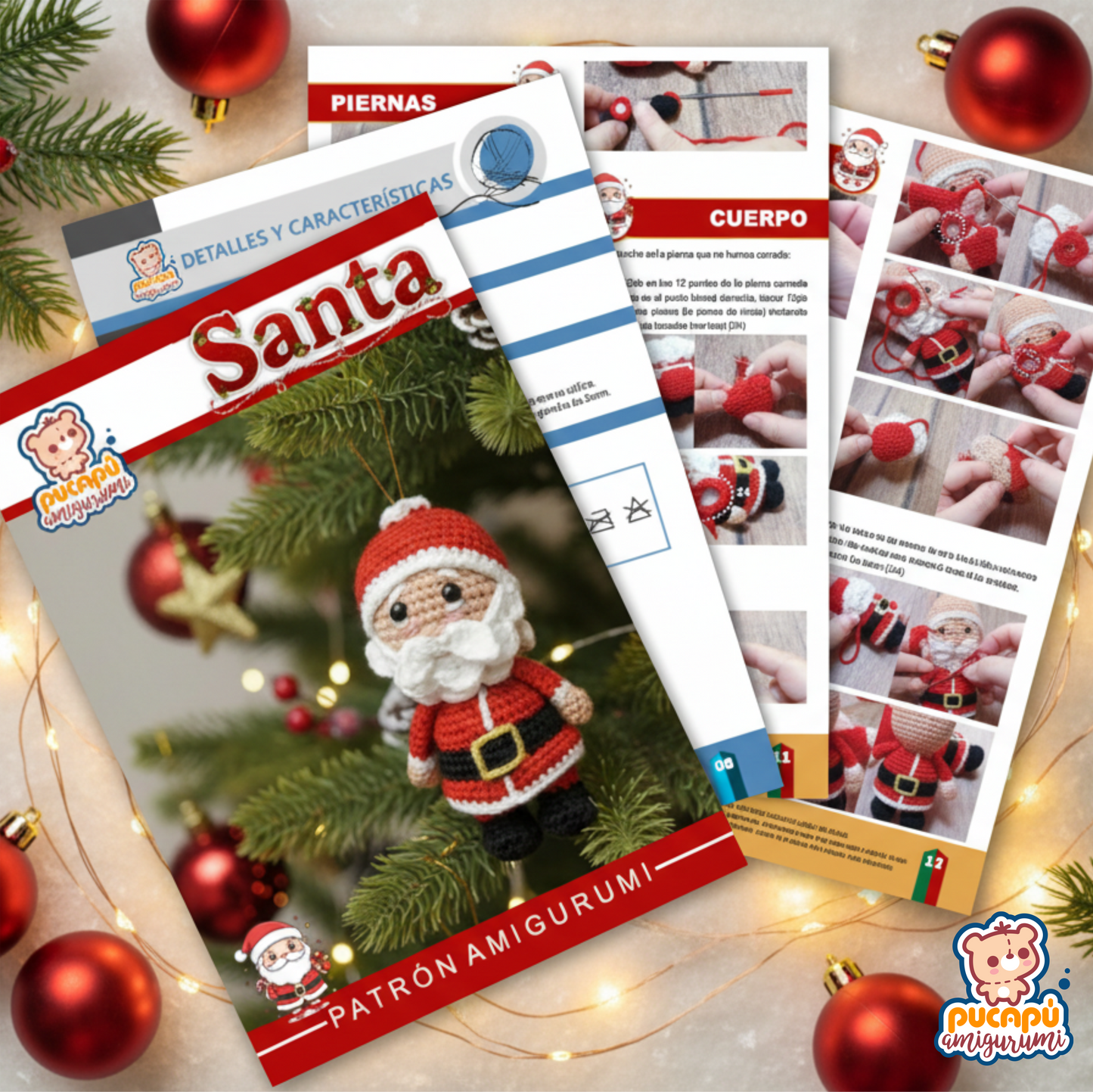 Patrón PDF de Amigurumi Santa Claus para Árbol de Navidad